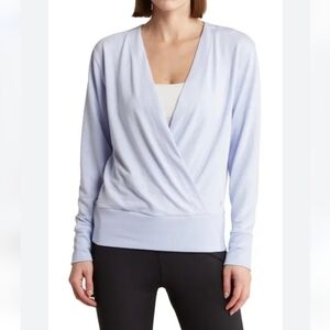 APANA DEWDROP LONG SLEEVE WRAP TOP IN PASTEL SKY